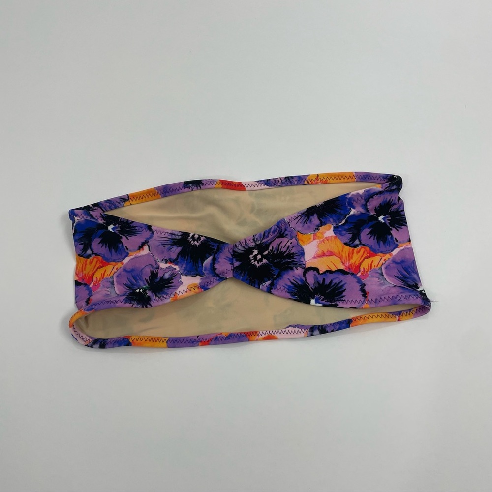 Purple & neon orange floral high waist swimsuit set - Picture 3 of 5